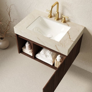 English Elm Eiden Floating Bathroom Vanity with Sintered Stone Top and Walnut Woodgrain Cabinet W2615S00845