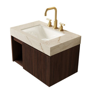 English Elm Eiden Floating Bathroom Vanity with Sintered Stone Top and Walnut Woodgrain Cabinet W2615S00845