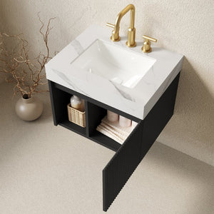 English Elm Eiden Floating Bathroom Vanity with Sintered Stone Top and Fluted Cabinet Door W2615S00864