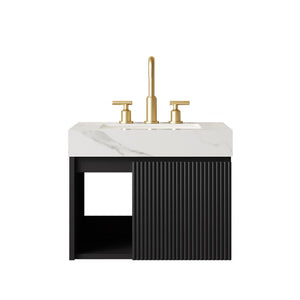 English Elm Eiden Floating Bathroom Vanity with Sintered Stone Top and Fluted Cabinet Door W2615S00864