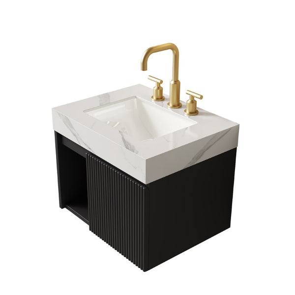 English Elm Eiden Floating Bathroom Vanity with Sintered Stone Top and Fluted Cabinet Door W2615S00864