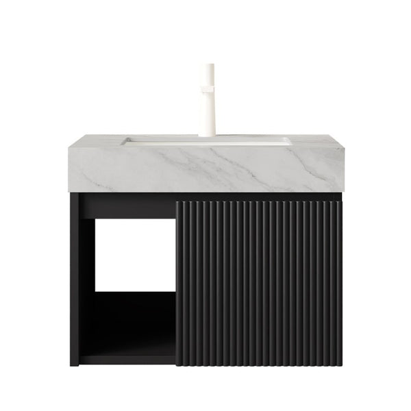 English Elm Eiden Floating Bathroom Vanity with Fluted Doors Sintered Stone Top Ceramic Basin W2615S00865