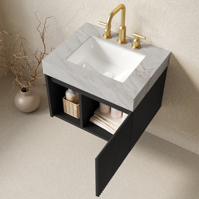 English Elm Eiden Wall Mount Bathroom Vanity Fluted Cabinet Sintered Stone Countertop Modern W2615S00866
