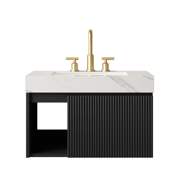 English Elm Eiden 30 Inch Floating Bathroom Vanity with Sintered Stone Top and Fluted Matte Cabinet W2615S00868