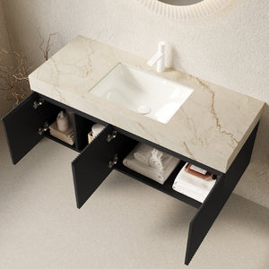 English Elm Eiden Wall Mounted Bathroom Vanity Fluted Cabinet Sintered Stone Top Soft Close Doors W2615S00881