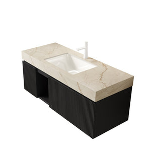 English Elm Eiden Wall Mounted Bathroom Vanity Fluted Cabinet Sintered Stone Top Soft Close Doors W2615S00881