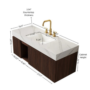English Elm Eiden Floating Bathroom Vanity Combo Walnut Woodgrain with Carrara Sintered Stone Top W2615S00890