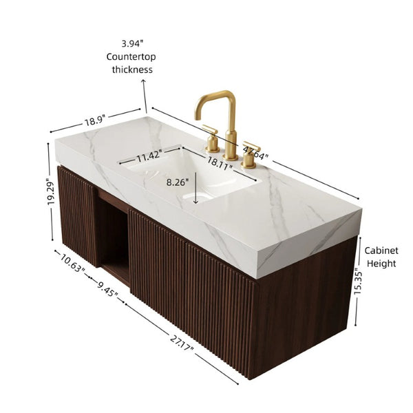 English Elm Eiden Floating Bathroom Vanity Combo Walnut Woodgrain with Carrara Sintered Stone Top W2615S00890