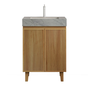 English Elm Lula 24 Inch Freestanding Bathroom Vanity with Fluted Wood Doors and Stone Top Light Grey, Natural Wood W2615S00920