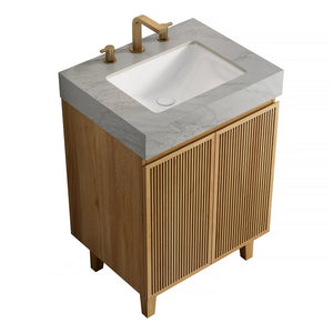 English Elm Lula Freestanding Bathroom Vanity with Fluted Wood Door and Sintered Stone Top 24 inches Light Grey Natural Wood W2615S00921
