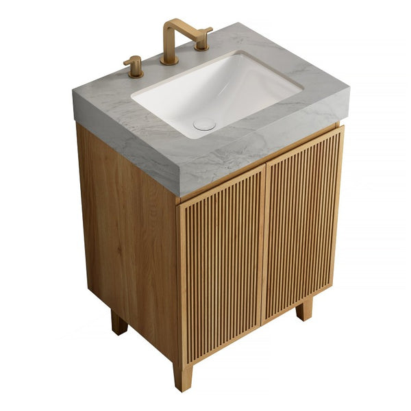 English Elm Lula Freestanding Bathroom Vanity with Fluted Wood Door and Sintered Stone Top 24 inches Light Grey Natural Wood W2615S00921