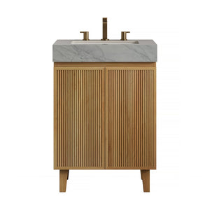 English Elm Lula Freestanding Bathroom Vanity with Fluted Wood Door and Sintered Stone Top 24 inches Light Grey Natural Wood W2615S00921