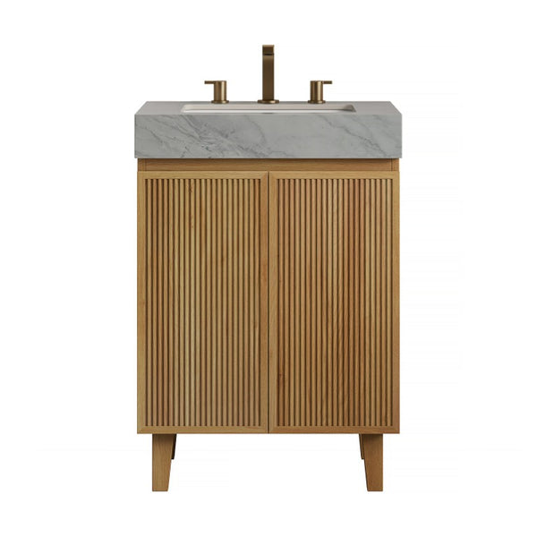 English Elm Lula Freestanding Bathroom Vanity with Fluted Wood Door and Sintered Stone Top 24 inches Light Grey Natural Wood W2615S00921