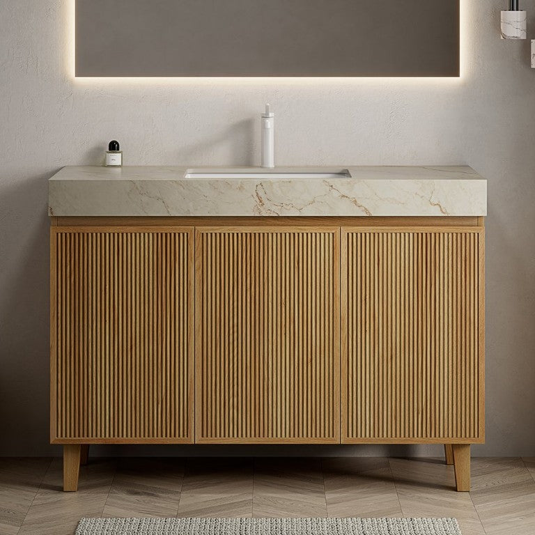 English Elm Lula Freestanding Bathroom Vanity Fluted Solid Wood Cabinet Sintered Stone Top W2615S00938