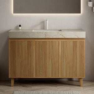 English Elm Lula Freestanding Bathroom Vanity Fluted Solid Wood Cabinet Sintered Stone Top W2615S00938