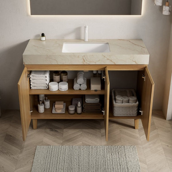English Elm Lula Freestanding Bathroom Vanity Fluted Solid Wood Cabinet Sintered Stone Top W2615S00938