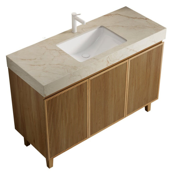 English Elm Lula Freestanding Bathroom Vanity Fluted Solid Wood Cabinet Sintered Stone Top W2615S00938