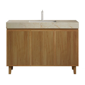 English Elm Lula Freestanding Bathroom Vanity Fluted Solid Wood Cabinet Sintered Stone Top W2615S00938