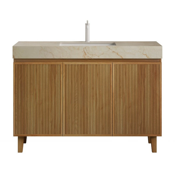 English Elm Lula Freestanding Bathroom Vanity Fluted Solid Wood Cabinet Sintered Stone Top W2615S00938