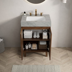English Elm Lula Freestanding Bathroom Vanity with Fluted Wood Door and Sintered Stone Top 24 inches Light Grey Walnut W2615S00947