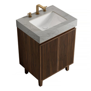 English Elm Lula Freestanding Bathroom Vanity with Fluted Wood Door and Sintered Stone Top 24 inches Light Grey Walnut W2615S00947