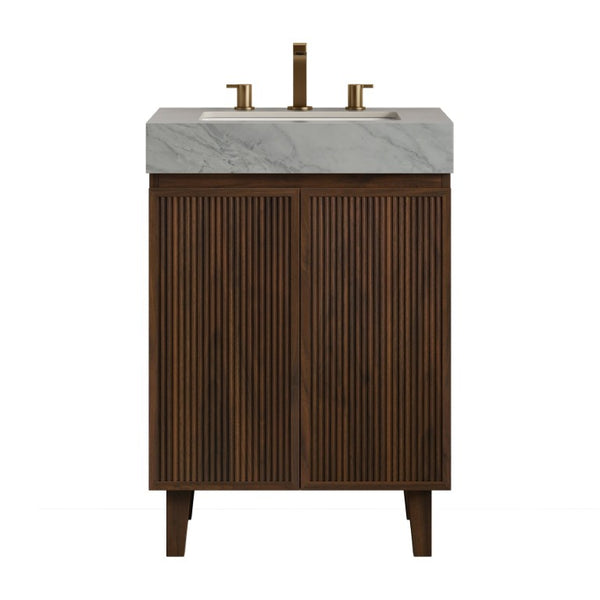 English Elm Lula Freestanding Bathroom Vanity with Fluted Wood Door and Sintered Stone Top 24 inches Light Grey Walnut W2615S00947
