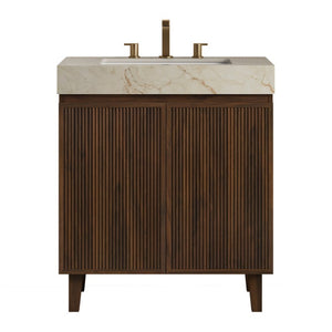 English Elm Lula Freestanding Bathroom Vanity with Fluted Wood Door and Sintered Stone Top 30 inches Beige Gold Walnut W2615S00949