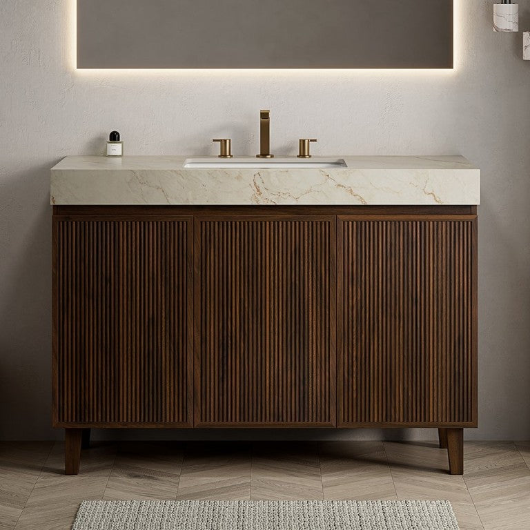 English Elm Lula Freestanding Bathroom Vanity with Fluted Solid Wood Doors and Sintered Stone Top W2615S00957