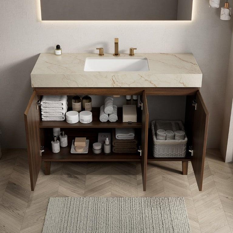 English Elm Lula Freestanding Bathroom Vanity with Fluted Solid Wood Doors and Sintered Stone Top W2615S00957