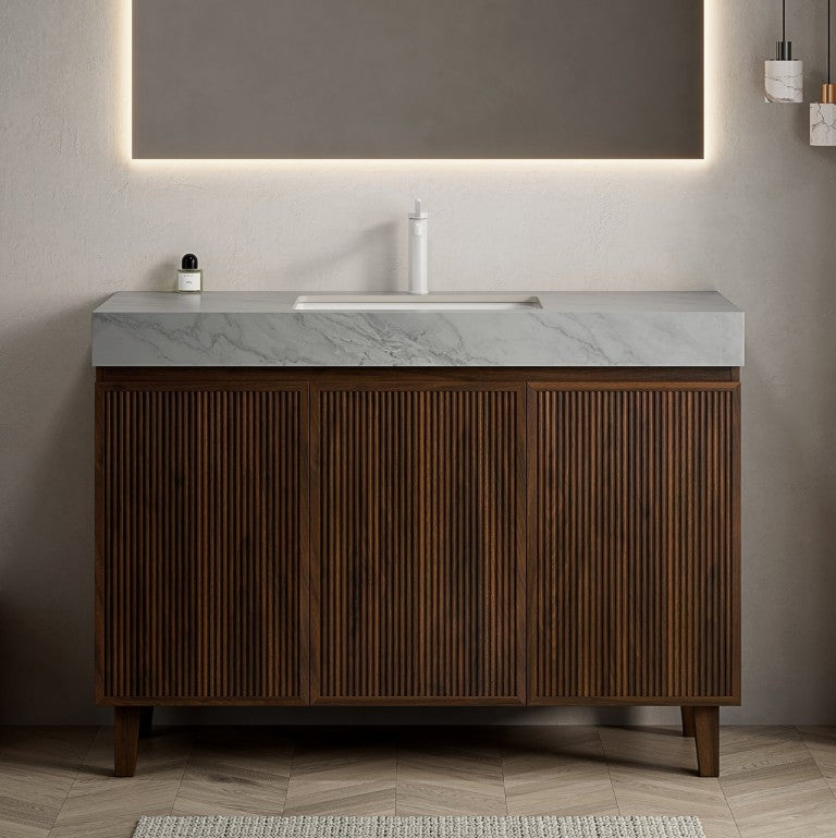 English Elm Lula Freestanding Bathroom Vanity with Sintered Stone Top and Fluted Cabinet Doors W2615S00958