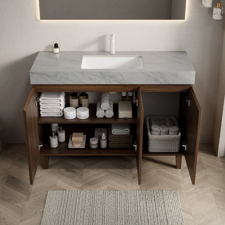 English Elm Lula Freestanding Bathroom Vanity with Sintered Stone Top and Fluted Cabinet Doors W2615S00958