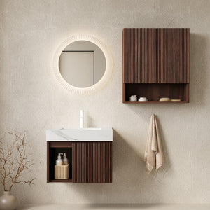 English Elm Eiden Floating Bathroom Vanity Set with Sintered Stone Top and Fluted Walnut Cabinet W2615S00962