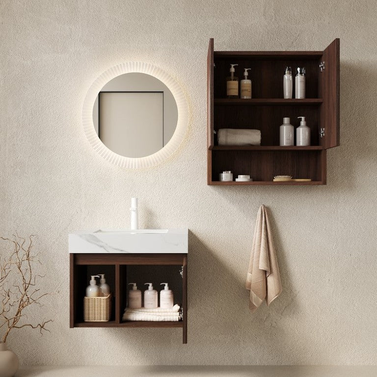 English Elm Eiden Floating Bathroom Vanity Set with Sintered Stone Top and Fluted Walnut Cabinet W2615S00962