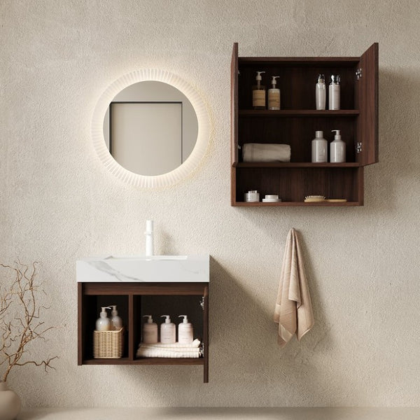 English Elm Eiden Floating Bathroom Vanity Set with Sintered Stone Top and Fluted Walnut Cabinet W2615S00962