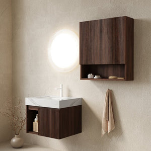 English Elm Eiden Floating Bathroom Vanity Set with Sintered Stone Top and Fluted Walnut Cabinet W2615S00962