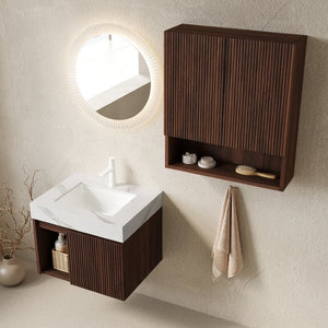 English Elm Eiden Floating Bathroom Vanity Set with Sintered Stone Top and Fluted Walnut Cabinet W2615S00962