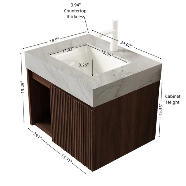 English Elm Eiden Floating Wall Mounted Bathroom Vanity Set with Sintered Stone Top and Walnut Cabinetry W2615S00966
