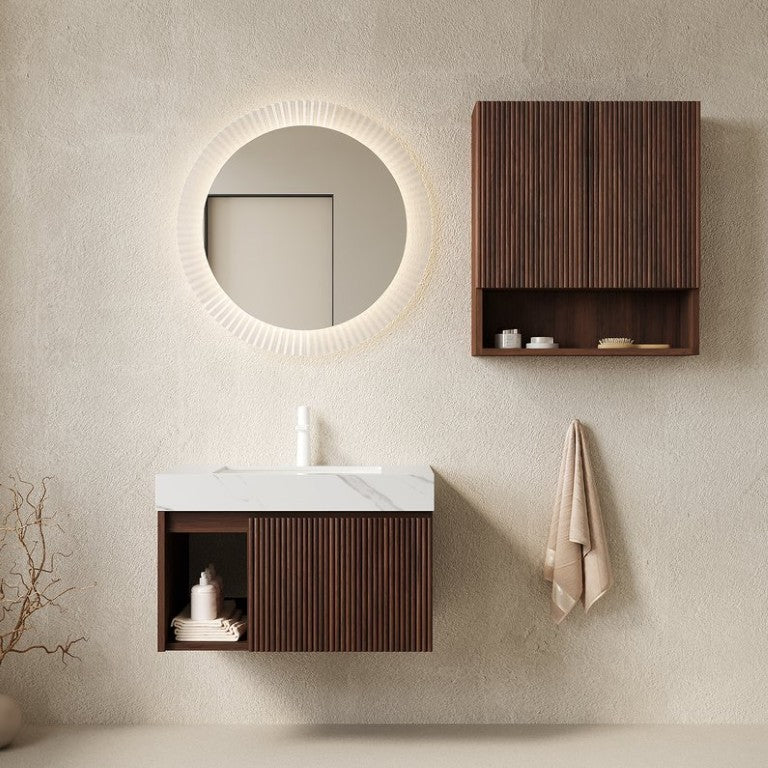 English Elm Eiden Floating Bathroom Vanity Combo Walnut Woodgrain Sintered Stone Spa Style W2615S00968