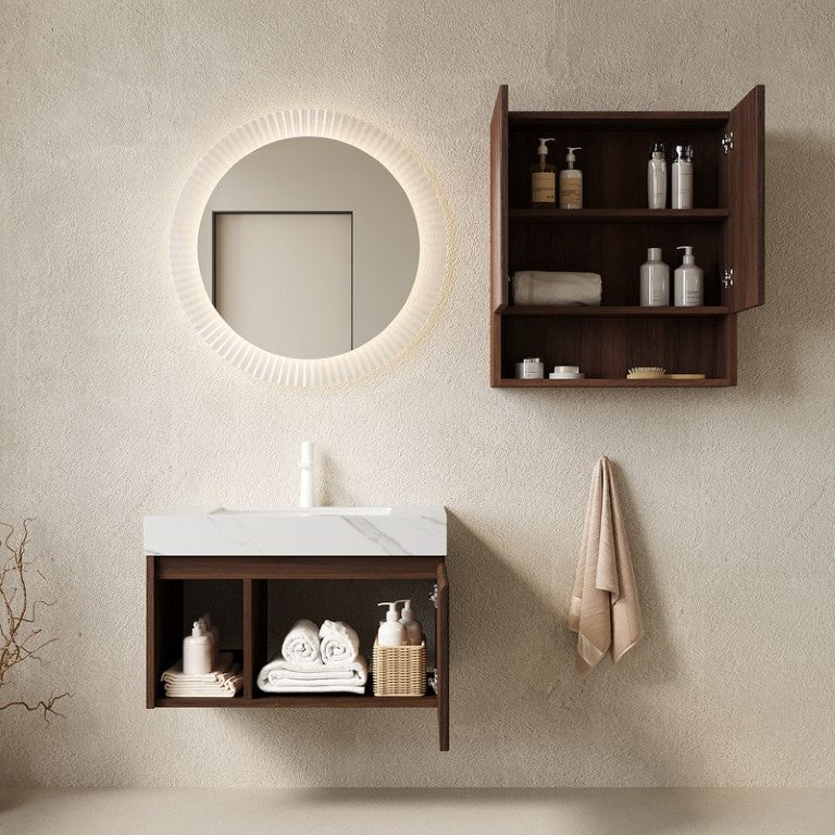 English Elm Eiden Floating Bathroom Vanity Combo Walnut Woodgrain Sintered Stone Spa Style W2615S00968