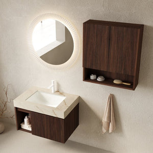 English Elm Eiden Floating Bathroom Vanity Set Walnut Fluted Cabinetry Sintered Stone Top W2615S00970