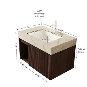 English Elm Eiden Floating Bathroom Vanity Set Walnut Fluted Cabinetry Sintered Stone Top W2615S00970