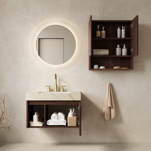 English Elm Eiden Floating Bathroom Vanity Combo with Sintered Stone Top and Walnut Fluted Cabinetry W2615S00971