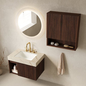 English Elm Eiden Floating Bathroom Vanity Combo with Sintered Stone Top and Walnut Fluted Cabinetry W2615S00971