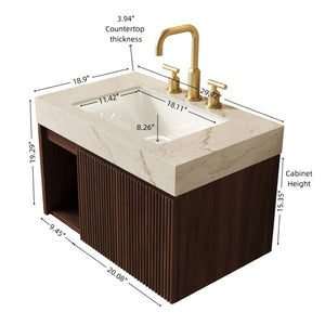 English Elm Eiden Floating Bathroom Vanity Combo with Sintered Stone Top and Walnut Fluted Cabinetry W2615S00971
