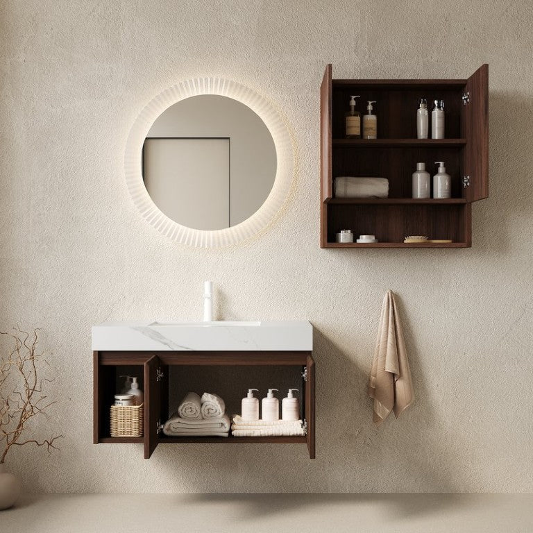 English Elm Eiden Floating Bathroom Vanity Combo with Sintered Stone Top and Walnut Woodgrain Finish W2615S00974