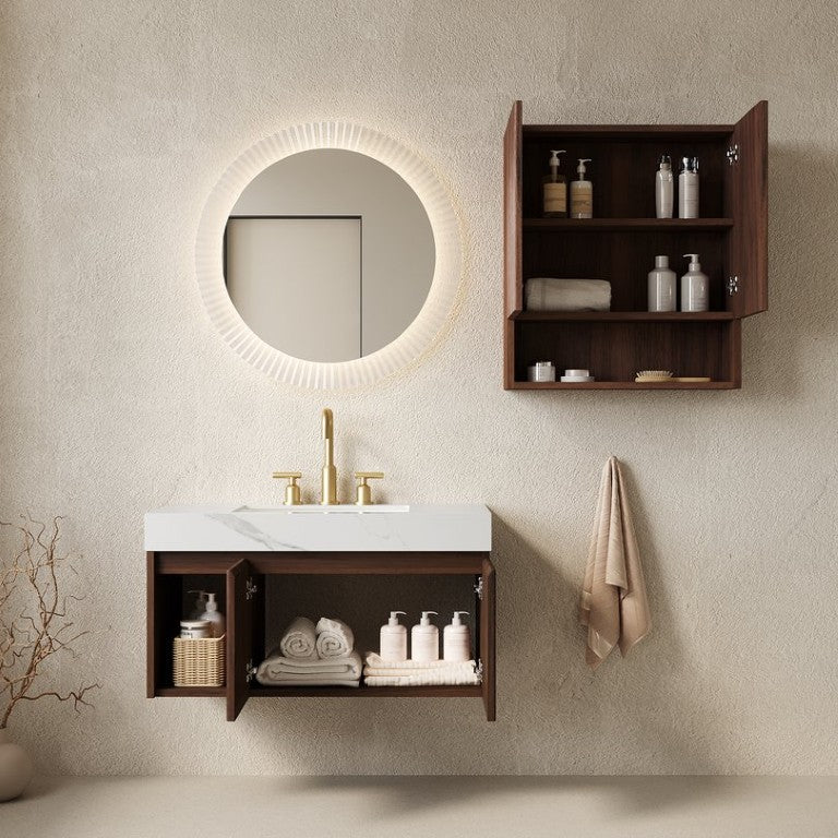 English Elm Eiden Floating Wall Mounted Bathroom Vanity Set with Sintered Stone Top and Fluted Doors W2615S00975