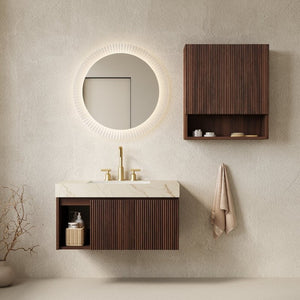 English Elm Eiden Wall Mounted Bathroom Vanity Combo with Sintered Stone Top and Fluted Doors W2615S00977