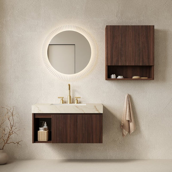 English Elm Eiden Wall Mounted Bathroom Vanity Combo with Sintered Stone Top and Fluted Doors W2615S00977