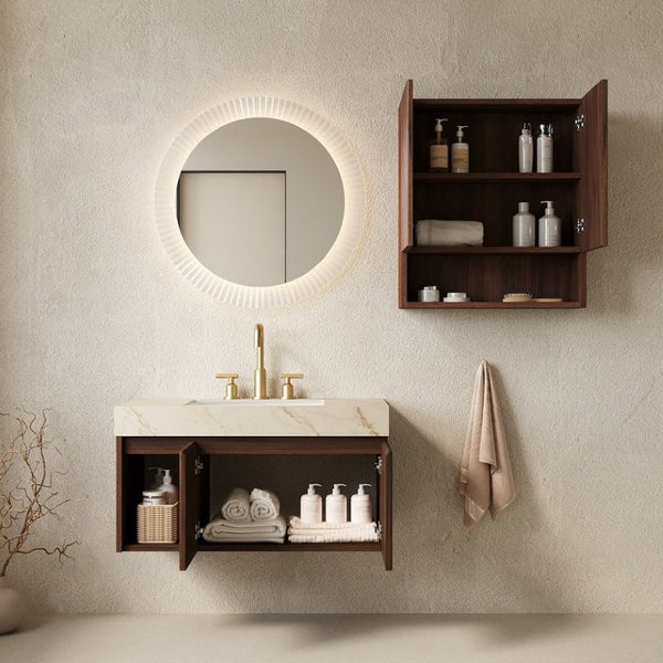 English Elm Eiden Wall Mounted Bathroom Vanity Combo with Sintered Stone Top and Fluted Doors W2615S00977