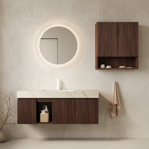 English Elm Eiden Spa Style Floating Vanity Combo with Sintered Stone Top and Fluted Panels W2615S00981
